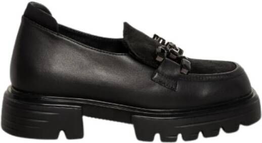 Jeannot Zwarte leren mocassin met ponyhaar