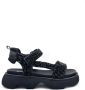 Jeannot Zwarte sandalen met kralen en klittenbandsluiting - Thumbnail 1
