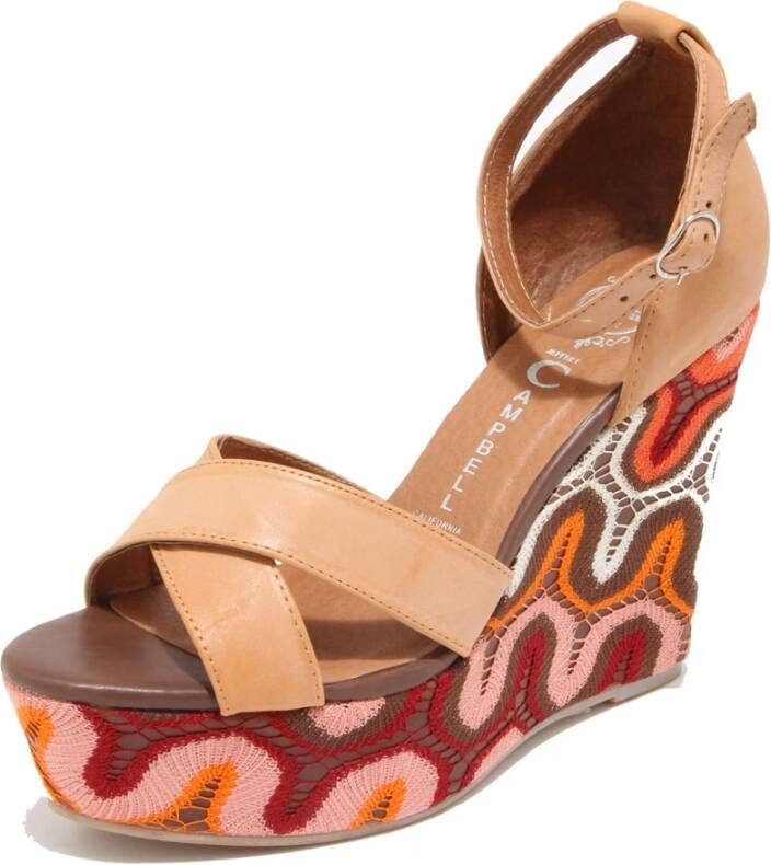 Jeffrey Campbell Beige Oranje Combo Sleehak Sandalen