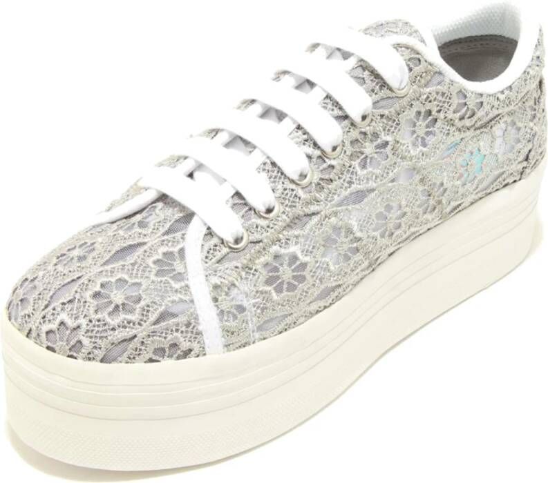 Jeffrey Campbell Grijs-Witte Kant Effect Instap Sneakers