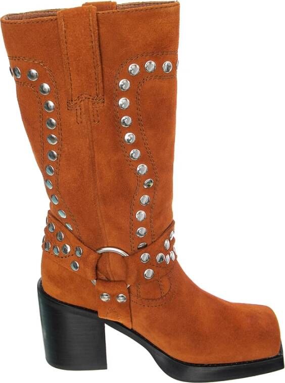 Jeffrey Campbell Studded Bruin Suède Blokhak Laarzen Brown Dames