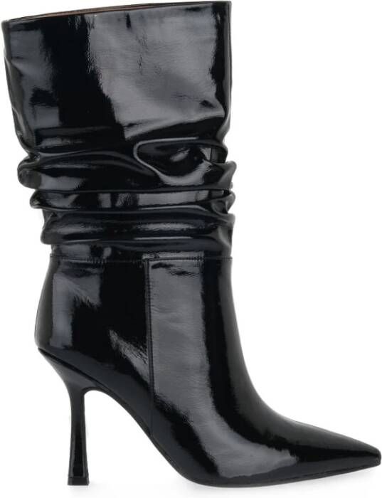 Jeffrey Campbell Zwarte Leren Enkellaarsjes met Hak Black Dames