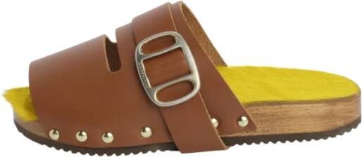 Jejia Kameel Leren Klomp Platte Schoenen Brown Dames
