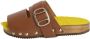 Jejia Kameel Leren Klomp Platte Schoenen Brown Dames - Thumbnail 1