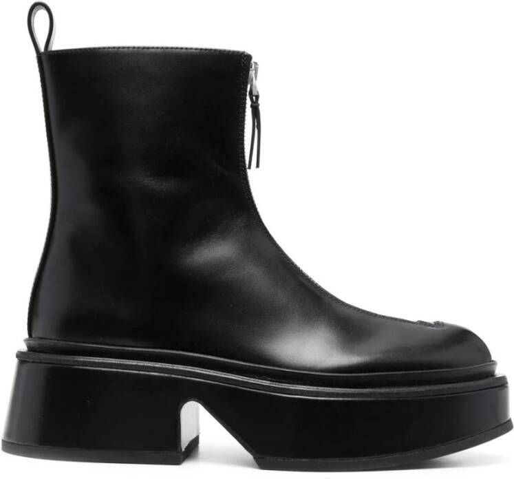 Jil Sander Zwarte leren enkellaarzen Platformhoogte: 5 cm Black Dames