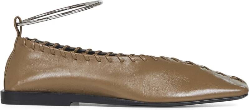 Jil Sander Groene Leren Platte Schoenen met Enkelbandje