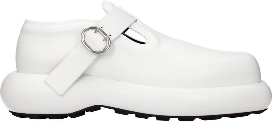 Jil Sander White Leather Buckle Detail Loafers in wit