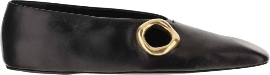 Jil Sander Leren Ballet Flats met Gouden Detail Black Dames