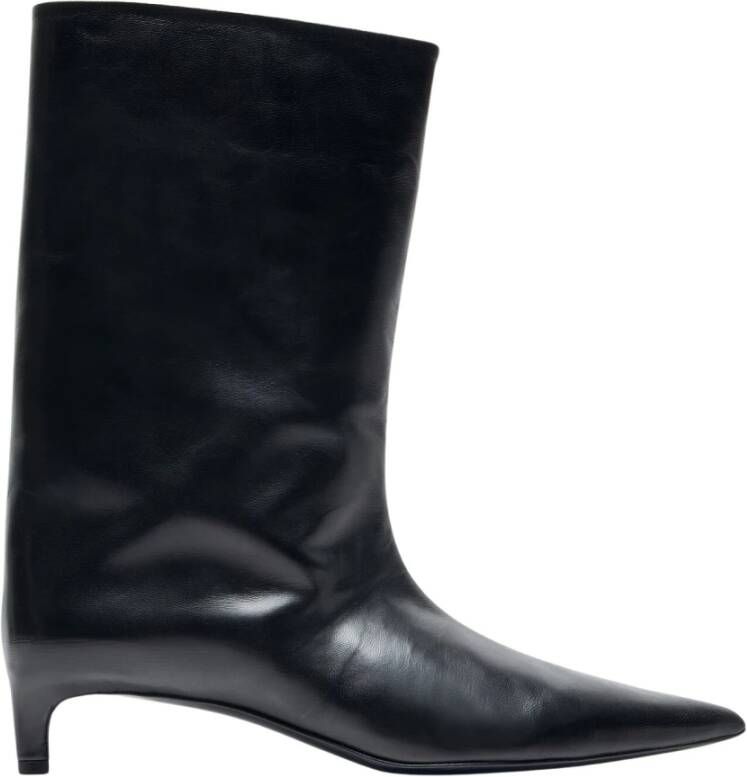Jil Sander Leren Enkellaarzen Puntige Neus Kittenhak Black Dames