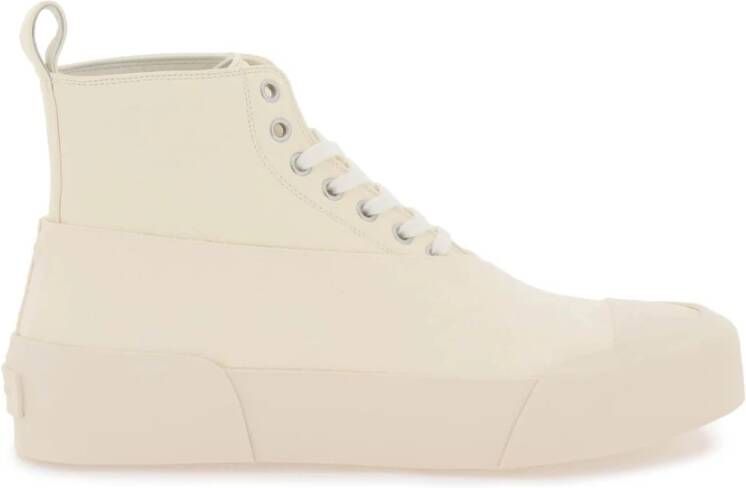 Jil Sander Leren High-Top Sneakers met Suede Paneel White Dames