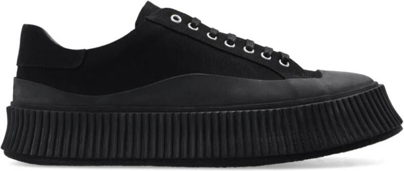 Jil Sander Zwarte katoenen sneaker met kurken platform Black Heren