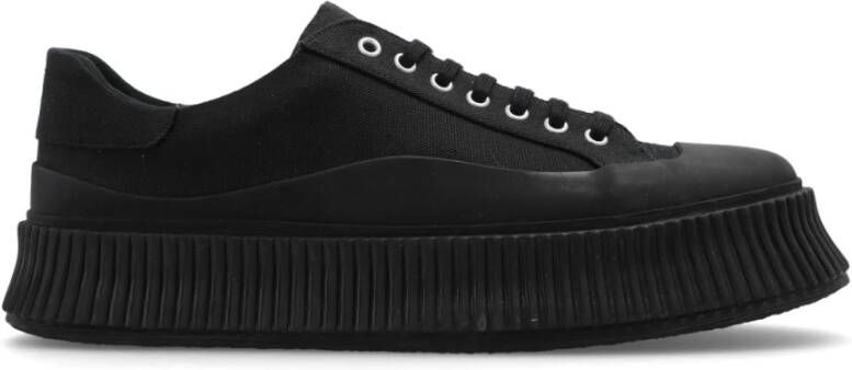 Jil Sander Zwarte katoenen sneaker met kurken platform Black