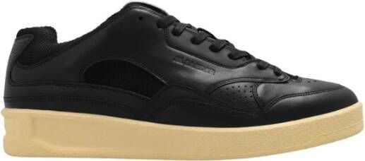 Jil Sander Koeienleer en Stoffen Mesh Lage Sneakers Black Heren