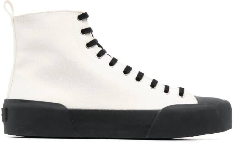 Jil Sander Sneakers van stof met achterlogo en vetersluiting
