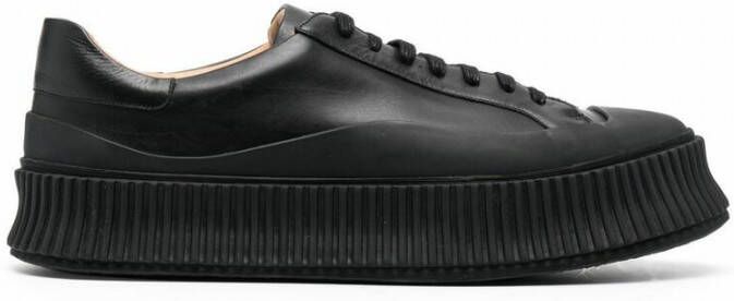 Jil Sander Zwarte Leren Lage Sneakers voor Heren Black Heren