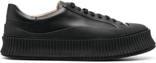 Jil Sander Zwarte Leren Lage Sneakers voor Heren Black Heren