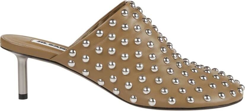 Jil Sander Studded Khaki Leren Kitten Heel Muiltjes