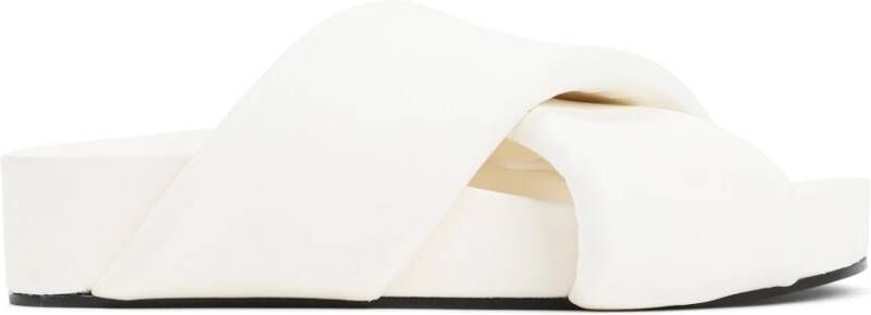 Jil Sander Witte Leren Gewatteerde Slides Sandalen