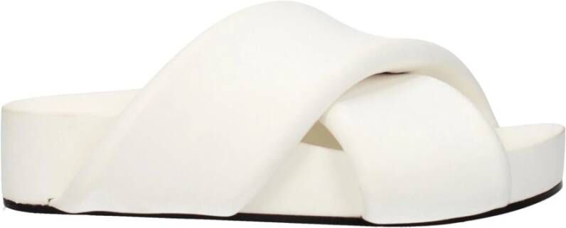 Jil Sander Witte Leren Slippers Sandalen Vintage Effect