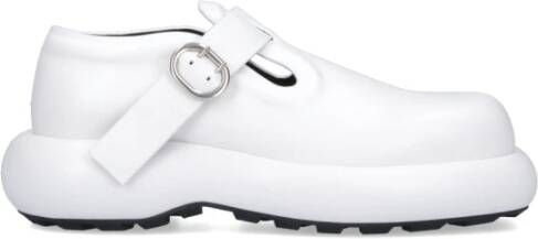 Jil Sander White Leather Buckle Detail Loafers in wit