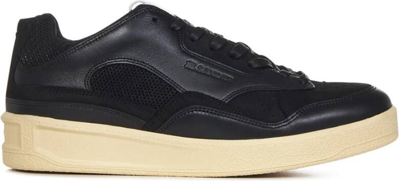 Jil Sander Zwarte Leren Sneakers met Stoffen Inzetstukken Black Heren