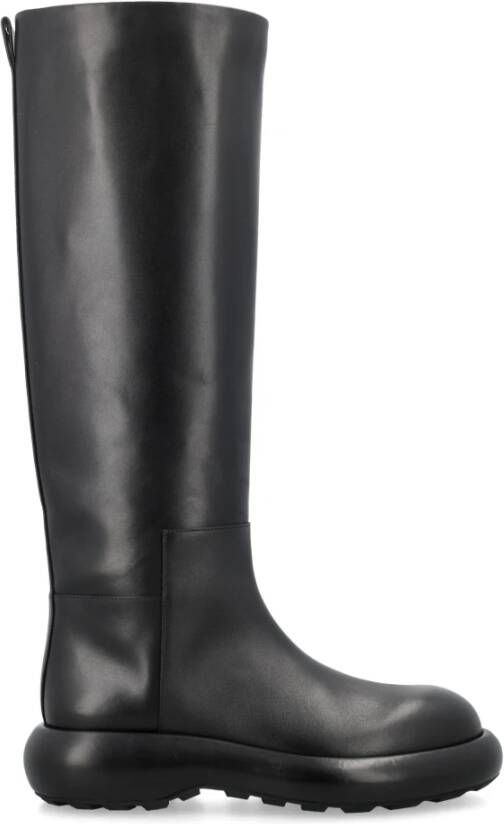 Jil Sander Boots Long Black Boots With Smooth Leather Finish in zwart