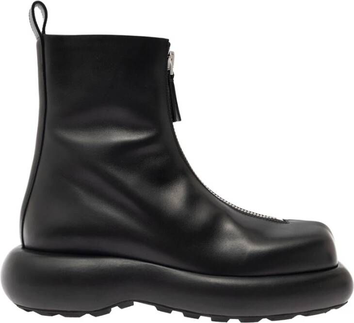 Jil Sander Leren Enkellaarzen met Ritssluiting Black Dames