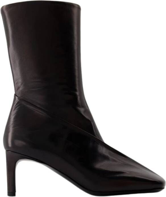 Jil Sander Zwarte Leren Enkellaarzen Black Dames
