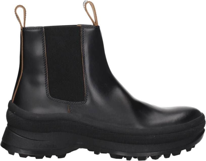 Jil Sander Zwarte Leren Enkellaarzen met Zijlogo