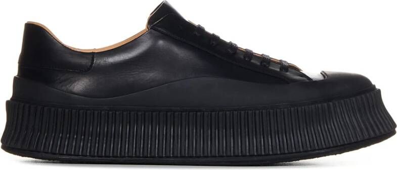 Jil Sander Zwarte Leren Lage Sneakers voor Black