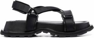 Jil Sander Zwarte Leren Platte Sandalen met Touch-Strap Sluiting Zwart Heren