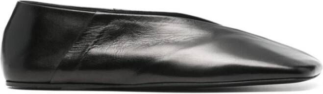 Jil Sander Zwarte Leren Vierkante Neus Platte Schoenen Black Dames