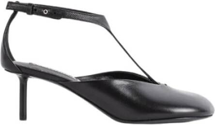 Jil Sander Zwarte Leren Ronde Neus Pumps Black Dames