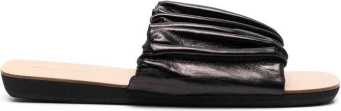 Jil Sander Zwarte Leren Slide Sandalen Black Dames