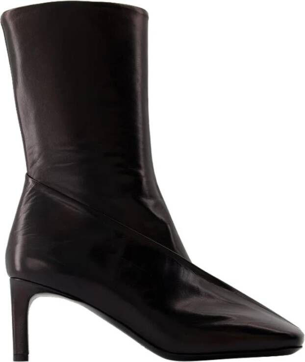 Jil Sander Zwarte Leren Vierkante Neus Enkellaarzen