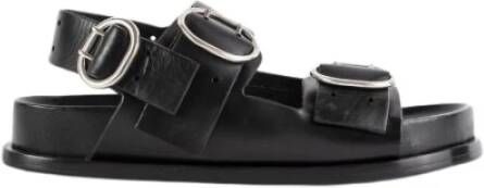 Jil Sander Zwarte platte sandalen met enkelband in leer Black Dames