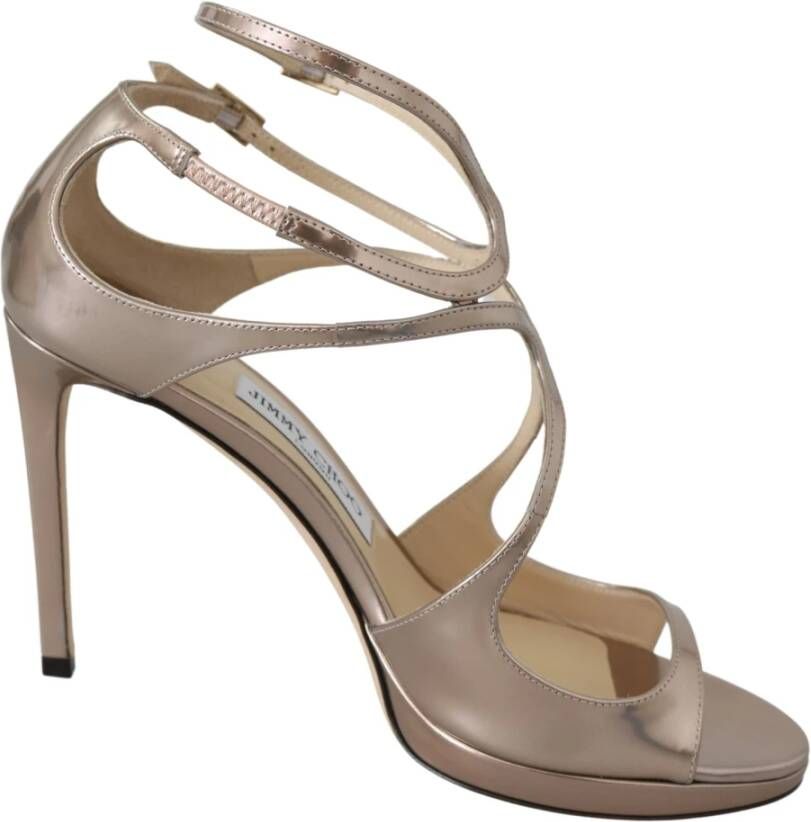 Jimmy Choo Roze Leren Sandalen met Band Sluiting Beige Dames