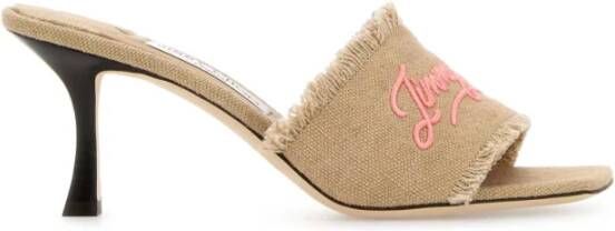 Jimmy Choo Beige Stof Muiltjes met 7cm Hak