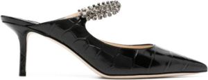 Jimmy Choo Bing 65 Krokodil-geëmbosseerde Muiltjes Zwart Dames