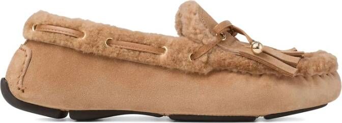 Jimmy Choo Bruine Shearling Trim Kwast Boog Schoenen