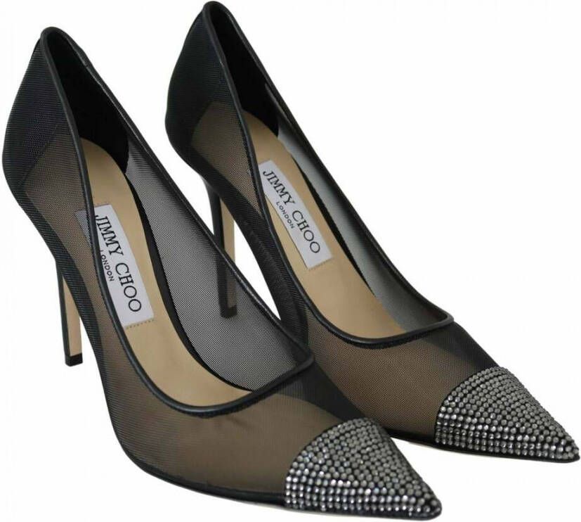 Jimmy Choo Elegante Zwarte Kristal Mesh Pumps Black Dames