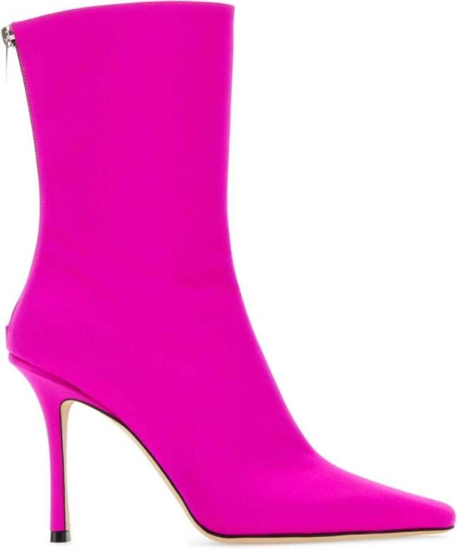 Jimmy Choo Fuchsia Satijnen Enkellaarzen 11 cm Hak Roze Dames