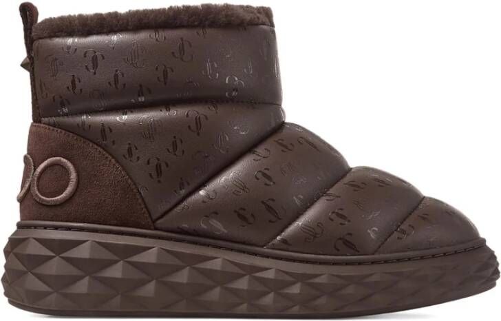 Jimmy Choo Gewatteerde Chocoladebruine Schoenen met Bontafwerking