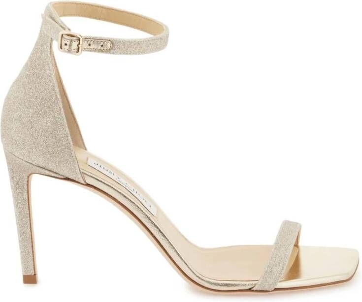Jimmy Choo Glitter Leren Sandalen met Enkelbandje Yellow Dames