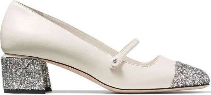 Jimmy Choo Glitter Two-Tone Leren Blokhak Schoenen White Dames