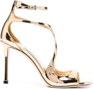 Jimmy Choo Gouden Azia Sandalen met Vierkante Neus en Dunne Hak Geel Dames