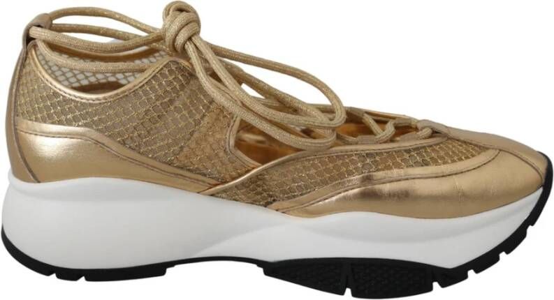 Jimmy Choo Gouden Mesh Leren Sneakers Yellow Dames