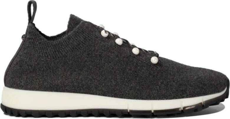 Jimmy Choo Grijze Sneakers met Parel Eyelets