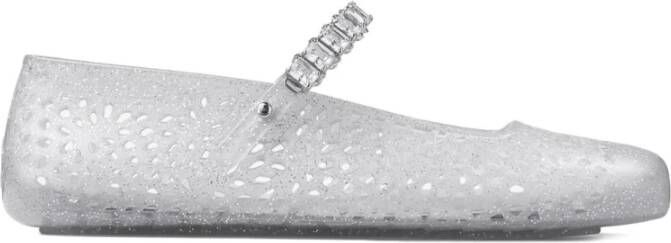 Jimmy Choo Grijze Strass Versierde Platte Schoenen