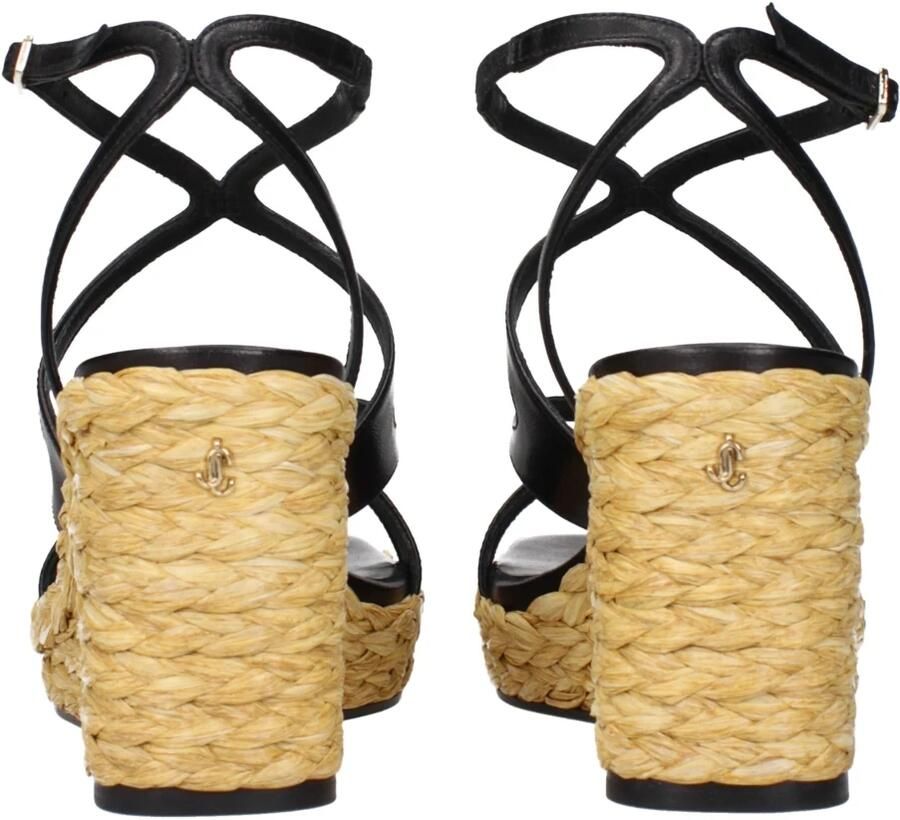 Jimmy Choo Zwarte Leren Sleehak Sandalen Vintage Effect